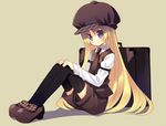  blonde_hair cabbie_hat full_body hat long_hair meito_(maze) necktie original solo thighhighs 