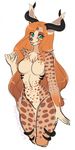  2016 5_fingers anthro blue_eyes breasts canine chest_tuft female fur hair hi_res horn kitsunewaffles-chan long_hair looking_at_viewer mammal navel nude orange_hair portrait simple_background solo standing three-quarter_portrait tongue tongue_out tuft unknown_species white_background wide_hips 