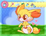  &lt;3 big_ears blush bottle cloud cuddlehooves diaper embarrassed fennekin fur grass menu nintendo pacifier pawpads pok&eacute;mon pok&eacute;mon_amie rattle red_eyes sky solo video_games yellow_fur 