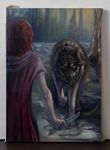  canine cloak clothing duo feral forest human knife latex_(artist) mammal outside painting_(artwork) snarling snow traditional_media_(artwork) tree winter wolf 