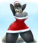  arms_above_head averyshadydolphin big_breasts breasts christmas claudia_(averyshadydolphin) cute dark_skin digital_media_(artwork) dragon female hi_res holidays huge_breasts looking_at_viewer scales scalie solo thick_thighs 