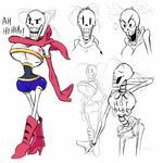  2016 animated_skeleton big_breasts bone breasts cleavage clothed clothing crossgender female papyrus_(undertale) skeleton smile solo thewill undead under_boob undertale video_games 