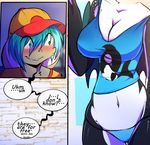  blush breasts cetacean cleavage clothed clothing comic dragon duo female hair hybrid mammal marine multicolored_hair navel orca penelope rainbowscreen solo_focus speech_bubble stuttering two_tone_hair whale 