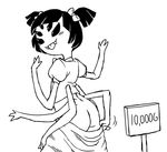  arachnid arthropod blush butt clothing fangs female hair_bow hair_ribbon hi_res looking_at_viewer muffet multi_eye multi_limb naughty_face pigtails prostitution ribbons sign simple_background solo spider tongue tongue_out undertale undressing unknown_artist video_games white_background 