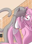  2013 aeris_(vg_cats) blue_eyes blush breasts cat duo eyes_closed feline female fur grey_fur leo_(vg_cats) male male/female mammal nekoru nipples nude sex vg_cats webcomic 