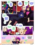  2016 anthro blush cat clothed clothing comic duo eyes_closed feline fish girly hair hi_res jang kissing leopard male male/male mammal marine open_mouth pink_nose purple_hair shark smile sora_(tokifuji) text tokifuji 