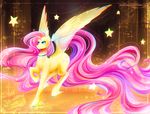  2016 blue_eyes collar equine female fluttershy_(mlp) friendship_is_magic hair hi_res koveliana long_hair mammal my_little_pony pegasus pink_hair solo sparkles star tail_extensions wings 