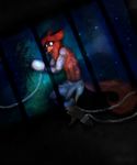  absurd_res anthro bars bondage_gloves bound brown_fur brown_tail canine chain chained crying digital_media_(artwork) eoki-san_(artist) five_nights_at_freddy&#039;s fox foxy_(fnaf) fur group hi_res male mammal signature sky solo star tears video_games 