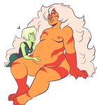  clothed clothing duo female jasper_(steven_universe) not_furry nude obese orange_skin overweight peridot_(steven_universe) smile steven_universe stuffing weight_gain 