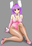  animal_ears blush breasts bunny_ears bunny_girl bunnysuit cleavage elbow_gloves gloves kudou_(ooabareteng) large_breasts lavender_hair long_hair looking_at_viewer panties pink_gloves red_eyes reisen_udongein_inaba sitting solo touhou underwear 