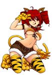  animal_humanoid big_breasts breasts cat_humanoid clothed clothing collar drill_hair feline female gloves hair hi_res humanoid inner_ear_fluff kaede1058 kneeling legwear licking licking_lips mammal navel neckerchief one_eye_closed pose red_eyes red_hair simple_background skimpy solo striped_legwear stripes tight_clothing tongue tongue_out under_boob v_sign wink 