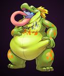  2016 ambiguous_gender amphibian anthro cubi digital_media_(artwork) duo frog hi_res hypnosis inflatable long_tongue mind_control obese overweight rubber shiny simple_background spiral_eyes tongue tongue_out unknown_species vore 