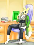  breasts clothed clothing digimon feet female naruto office renamon sitting smoaer solo table tsunade 