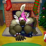  2015 anthro big_breasts bracelet breasts butt cervine christmas dickgirl ear_piercing erection fortunefox glans hair hi_res holidays honovi huge_breasts hyper hyper_breasts intersex jewelry looking_at_viewer mammal mohawk muscular muscular_intersex nipple_piercing nipples penis piercing pink_hair reindeer solo teeth yellow_eyes 