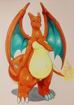  025aki 2015 anthro breasts charizard dragon female flaming_tail hi_res membranous_wings nintendo nude pok&eacute;mon pose pussy simple_background slightly_chubby smile solo standing video_games wings 