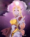 artist_name bad_id bad_pixiv_id blonde_hair blood bloody_clothes cape cloud gem highres horn league_of_legends long_hair looking_at_viewer midriff navel outstretched_hand panza pointy_ears ponytail purple_skin purple_sky sky smile solo soraka standing star_(sky) starry_sky sun tattoo torn_cape torn_clothes yellow_eyes 
