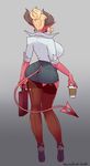  better_version_at_source big_breasts blonde_hair breasts choker clothing demon female furgonomics garter_straps hair hair_bun hi_res high_heels horn legwear live_for_the_funk not_furry pointy_ears rear_view red_skin shirt skirt solo standing tail_clothing thigh_highs 