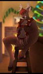 anthro antlers bulge cervine christmas christmas_tree deer hi_res holidays horn inside looking_at_viewer male mammal open_mouth shade_okami sitting smile solo teeth tree 