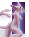  2016 alma_aurora anthro breasts eeveelution espeon female fur nintendo no_pupils nude pink_fur pink_nose pok&eacute;mon purple_sclera pussy side_boob simple_background solo video_games white_eyes 