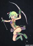  armpits arrow blue_eyes bow_(weapon) green_hair last_summoner official_art piro_(orip) robin_hood_(last_summoner) short_hair solo weapon 