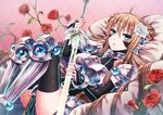  armor asada_ryou blue_eyes cardfight!!_vanguard elf facial_mark flower glowing glowing_sword glowing_weapon leading_jewel_knight_salome pointy_ears red_flower red_rose rose solo thighhighs weapon 