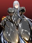  1girl blush bodysuit breasts cum cum_on_body cum_on_breasts cum_on_upper_body ebido huge_breasts looking_at_viewer selvaria_bles senjou_no_valkyria skin_tight solo very_long_hair 