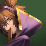  amino_(tn7135) bad_id bad_pixiv_id brown_eyes brown_hair cape covering_mouth earmuffs face gradient gradient_background green_background looking_at_viewer portrait ritual_baton short_hair simple_background solo touhou toyosatomimi_no_miko 