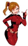  bodysuit cosplay deadpool deadpool_(cosplay) futami_mami highres idolmaster idolmaster_(classic) side_ponytail solo transparent_background tuxedo_de_cat 