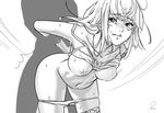  1girl arms_behind_back bad_id bad_pixiv_id bra bra_lift breasts collarbone doggystyle greyscale hetero long_hair looking_to_the_side medium_breasts monochrome motion_lines navel nipples panties panty_pull rapa_rachi restrained sex silhouette sketch sweat tears underwear underwear_only 