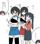  akagi_(kantai_collection) arms_up black_hair black_hakama black_legwear blue_hair blue_hakama blush brown_hair closed_eyes commentary crossed_arms expressionless hair_between_eyes hair_ribbon hakama heart hiryuu_(kantai_collection) houshou_(kantai_collection) japanese_clothes kaga_(kantai_collection) kantai_collection kimono long_hair multiple_girls muneate one_side_up ponytail red_hakama ribbon short_hair side_ponytail smile souryuu_(kantai_collection) sparkle steam sweatdrop tasuki thighhighs translated twintails white_legwear yoichi_(umagoya) |_| 