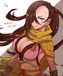  1girl aoaoao_aoao breasts brown_hair cleavage fire_emblem fire_emblem_if hair_over_one_eye kagerou_(fire_emblem_if) large_breasts long_hair ponytail scarf solo 