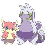 artist_reqeust artist_request audino blue_eyes dated goodra green_eyes looking_at_viewer moomin no_humans pokemon simple_background style_parody white_background 