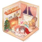  ? ^_^ barefoot black_hair book bookshelf box cellphone chair character_name chin_rest christmas_stocking christmas_tree closed_eyes curtains fireplace floorplan gift gift_box hair_bobbles hair_ornament hyugo isometric love_live! love_live!_school_idol_project lying metronome multiple_girls nishikino_maki on_stomach open_book pencil perspective phone poster_(object) purple_eyes red_hair rocking_chair shared_blanket smartphone stuffed_animal stuffed_toy teddy_bear tomato twintails twitter_username window yazawa_nico 