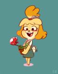  2019 animal_crossing anthro canid canine canis clothed clothing digital_media_(artwork) domestic_dog female flora_fauna fluttershythekind green_background isabelle_(animal_crossing) mammal mario_bros nintendo piranha_plant plant shih_tzu simple_background smile video_games 