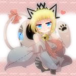  animal_costume bad_id bad_pixiv_id bangs bell bell_collar binbougusa blonde_hair blue_eyes blush bow bravely_default:_flying_fairy bravely_default_(series) bravely_second:_end_layer cat_costume cat_tail collar heart minnete_napkatti sitting slit_pupils solo tail 