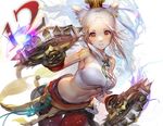  animal_ears bangs blush braid brown_eyes cat_ears facial_mark final_fantasy final_fantasy_xiv leaning_forward liduke looking_at_viewer md5_mismatch midriff miqo'te monk_(final_fantasy) number parted_bangs parted_lips side_braid smile solo thigh_gap white_background white_hair 