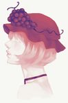  aki_minoriko choker closed_eyes face food fruit grapes hat huyukai_higeta mob_cap orange_hair portrait profile ribbon_choker short_hair simple_background solo touhou 