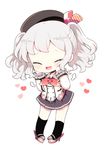  ^_^ bad_id bad_pixiv_id beret black_legwear blush buttons chibi closed_eyes frilled_sleeves frills full_body gloves hands_on_own_cheeks hands_on_own_face hat heart jacket kantai_collection kashima_(kantai_collection) kerchief kyou_(nekoneko) long_hair long_sleeves military military_uniform mini_wings miniskirt open_mouth pleated_skirt shoes sidelocks silver_hair simple_background skirt smile socks solo twintails uniform wavy_hair white_background white_gloves 