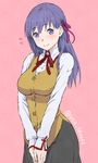  blush breasts fate/stay_night fate_(series) flying_sweatdrops homurahara_academy_uniform large_breasts long_hair looking_at_viewer matou_sakura md5_mismatch purple_eyes purple_hair school_uniform simple_background smile solo utu_(ldnsft) 