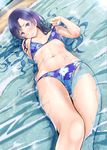  beach bikini blue_hair blush brown_eyes day flat_chest idolmaster idolmaster_(classic) kimura_neito kisaragi_chihaya partially_submerged solo swimsuit 