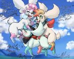  anal anal_penetration animal_genitalia animal_penis bandanna belle_fleur blush canine_penis cloud cum cum_while_penetrated cumshot dialogue ejaculation english_text erection fellatio feral girly group group_sex knot legendary_pok&eacute;mon male male/male nico_(shaymin) nintendo open_mouth oral orgasm outside penetration penis pok&eacute;mon pok&eacute;mon_(species) sex shaymin smile text threesome video_games xilrayne 