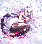  1girl black_legwear closers levia_(closers) long_hair pantyhose pointy_ears purple_eyes silver_hair torn_clothes torn_pantyhose windy4th 