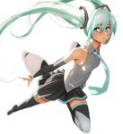  aqua_eyes aqua_hair bad_id bad_pixiv_id black_legwear detached_sleeves domo1220 hatsune_miku long_hair looking_at_viewer necktie parted_lips simple_background solo thighhighs twintails vocaloid white_background 