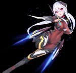  bodysuit boots breasts character_request clothed_navel headgear long_hair navel open_mouth purple_eyes silver_hair soccer_spirits solo ssberit 