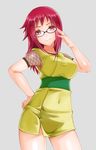  adjusting_eyewear alternate_costume breasts esg_(essagna) fishnets glasses highres karin_(naruto) large_breasts long_hair looking_at_viewer naruto naruto_(series) naruto_shippuuden red_eyes red_hair skirt smile solo 