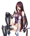  :d arm_support arm_up armor armpits ass bare_shoulders black_footwear boots breasts breasts_outside brown_hair choker collarbone commentary_request covered_collarbone covered_navel covered_nipples crossed_legs detached_sleeves elbow_gloves fishnets from_side fuuma_saika gem gloves greaves hair_over_one_eye halterneck hand_on_leg high_heel_boots high_heels highleg highleg_leotard highres hips impossible_clothes impossible_leotard large_breasts legs leotard linea_alba lipstick long_hair looking_at_viewer makeup midriff mole mole_under_mouth navel nipples no_bra official_art open_mouth orange_eyes parted_lips pink_lipstick puffy_nipples red_eyes shiny shiny_clothes shiny_hair shiny_skin sidelocks sitting skin_tight smile solo straight_hair taimanin_(series) taimanin_asagi_kessen_arena thigh_boots thighhighs tight turtleneck vambraces very_long_hair white_background wings zol 