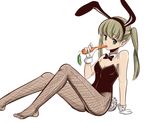 animal_ears blonde_hair blush boa_(brianoa) bow bowtie bunny_ears bunny_tail bunnysuit carrot colorized eating fishnet_pantyhose fishnets flat_chest gloves green_eyes long_hair maka_albarn pantyhose solo soul_eater tail twintails 