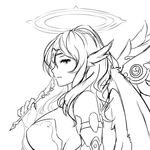  archangel_metatron_(p&amp;d) breasts greyscale halo huge_breasts long_hair monochrome puzzle_&amp;_dragons simple_background sketch solo white_background zaxwu 
