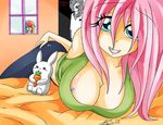  breasts bunny carrot cleavage fluttershy huge_breasts humanization my_little_pony pink_hair pinkie_pie rainbow_dash smile tattoo 