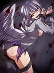  angel_wings ass black_panties blood blush breasts cuffs dress gag hemogurobin_a1c hook jacket kishin_sagume long_sleeves looking_at_viewer medium_breasts open_clothes open_jacket panties purple_dress red_eyes restrained shackles sideboob silver_hair single_wing solo tears torn_clothes torn_dress torn_jacket touhou underwear whip_marks wings wooden_horse 